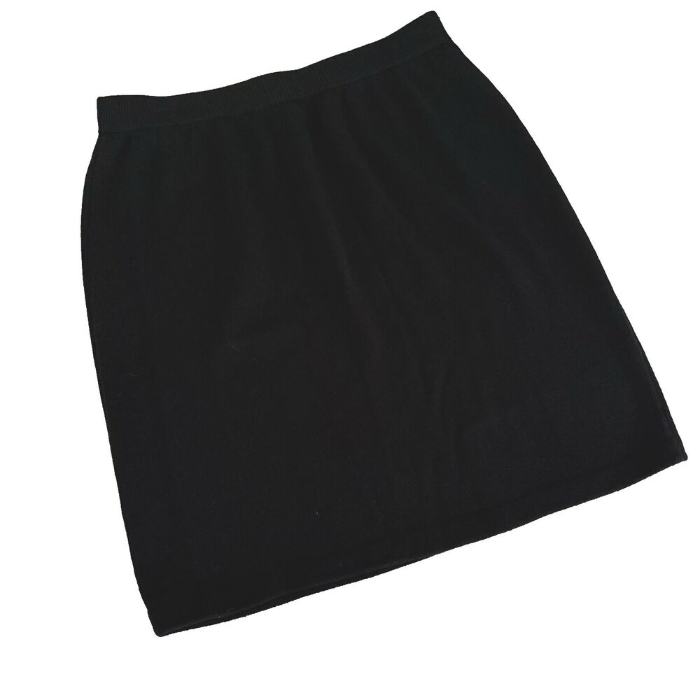 St John Basics Black Santana Knit Pencil Skirt Womens Size 14 Elastic Waist - Picture 1 of 8
